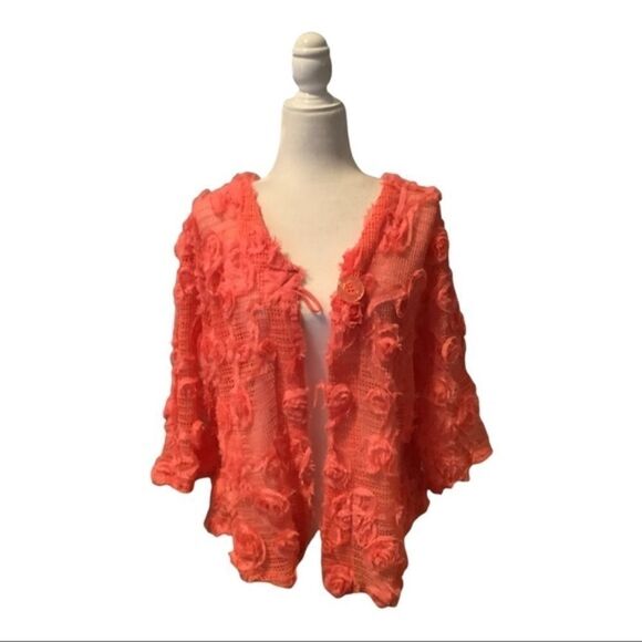 Mirror Image Orange Knit Floral Sheer Jacket - Picture 1 of 4